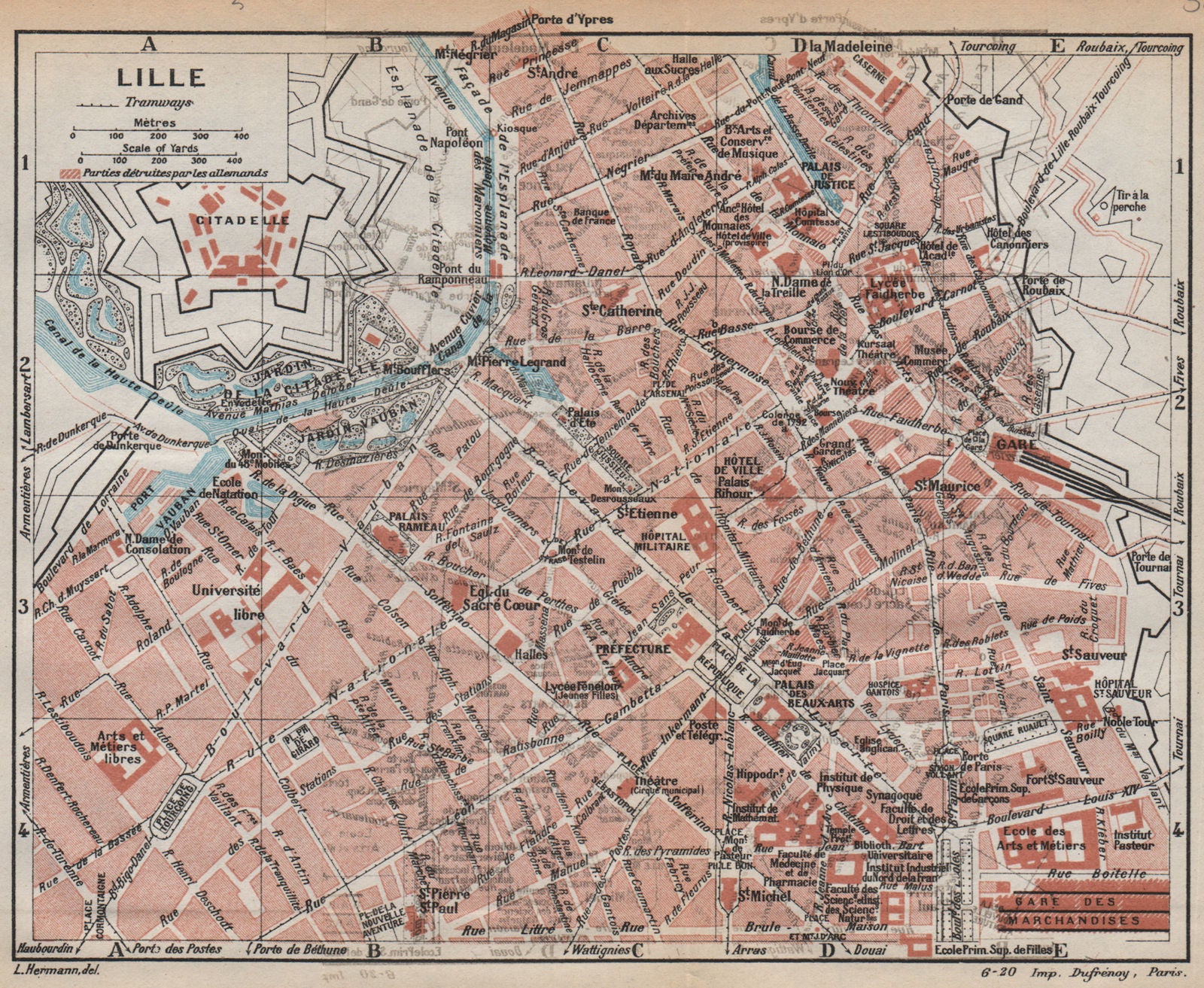 LILLE. Vintage town city ville map plan carte. Nord 1922 old antique chart